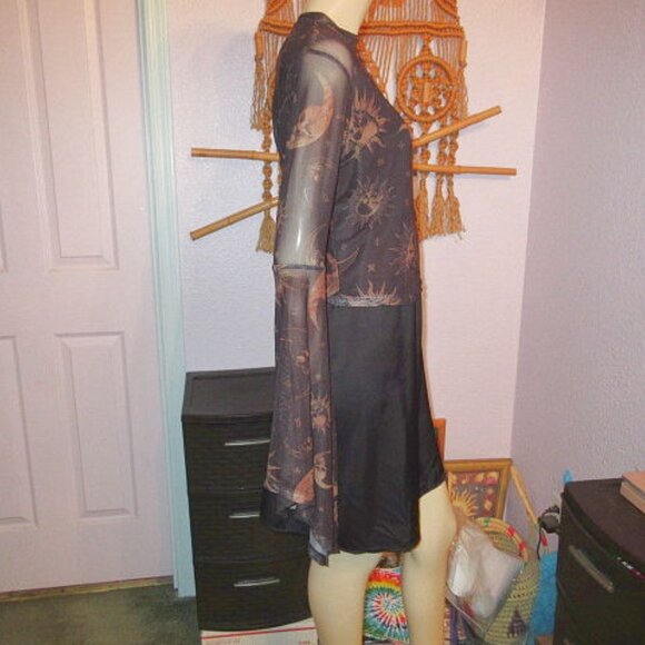 Cosmic Sheer Mesh Sun & Moon Skull Crop Top Size M Celestial Goth Witchy Emo Y2K - Picture 6 of 11